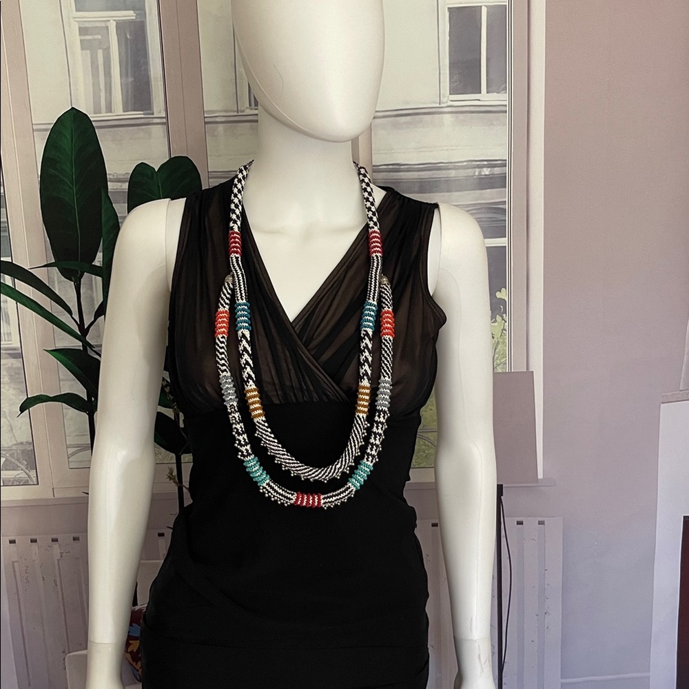 Peruvian Connection Gorgeous Beaded Tubes Mayan Inspired Pattern/Colors Necklace